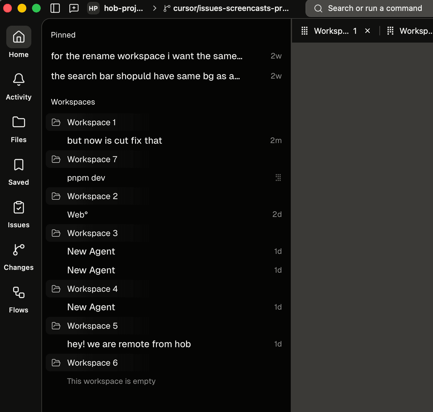 hob workspace interface