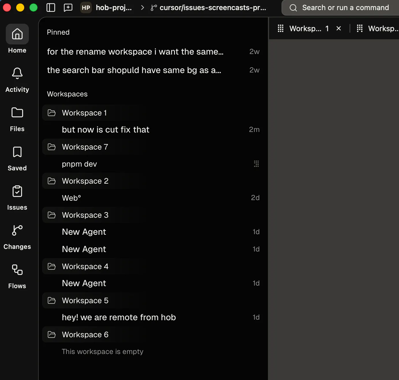hob workspace interface