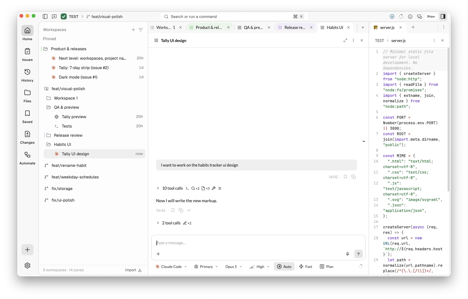hob workspace interface